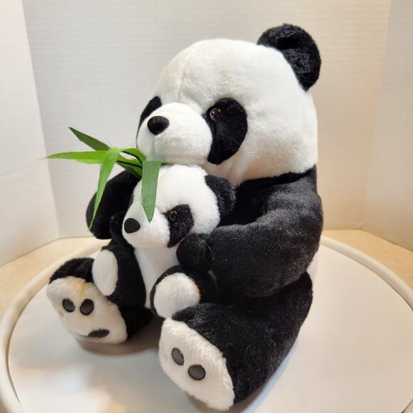 Panda Bear Plush Stuffed Animal 12" Holding Baby with Bamboo Plushy Stuffy - Picture 13 of 16